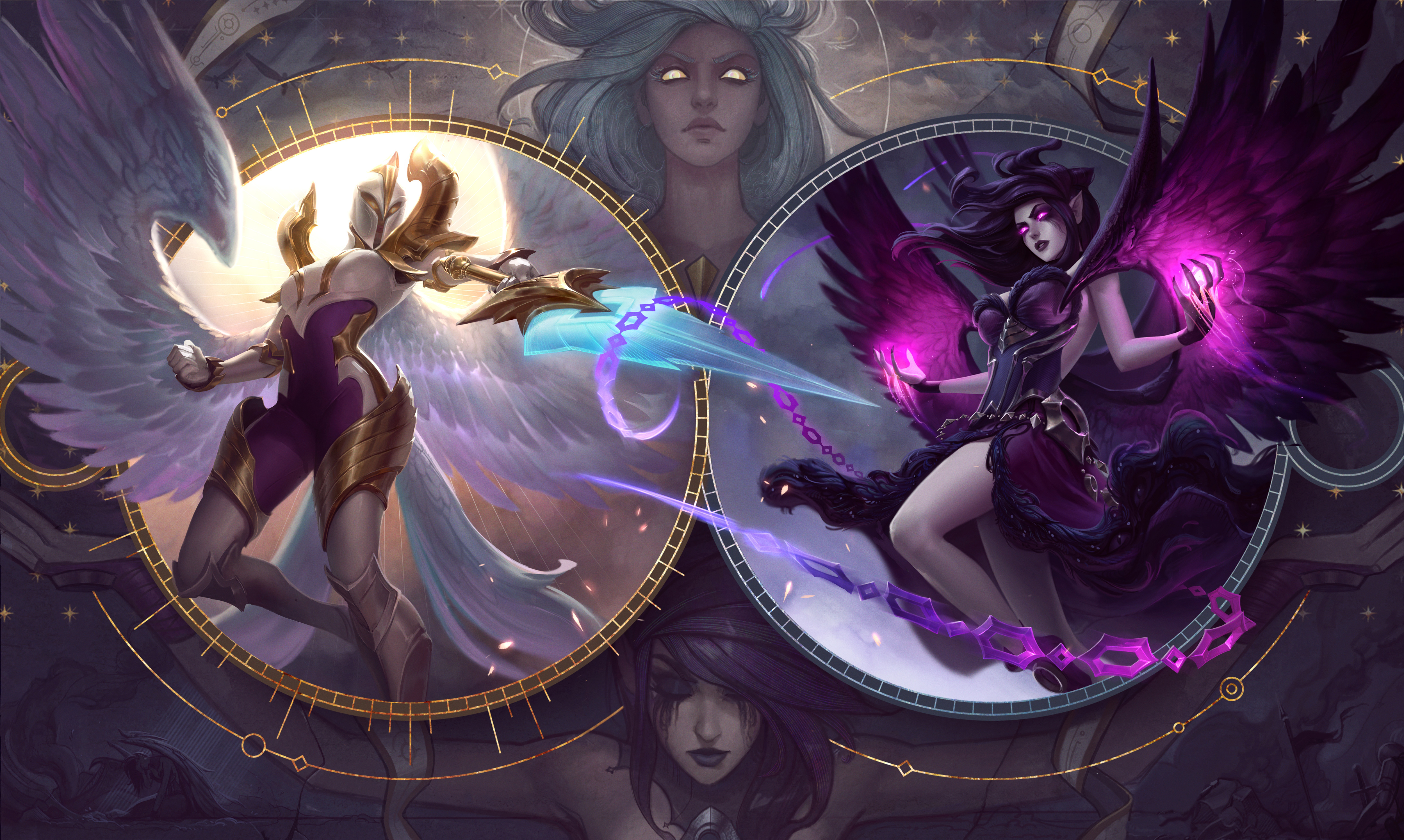 Free download League of Legends Glowing Eyes Wings Chain Mural 4K Wallpaper, Wallpaper(s) website provided.