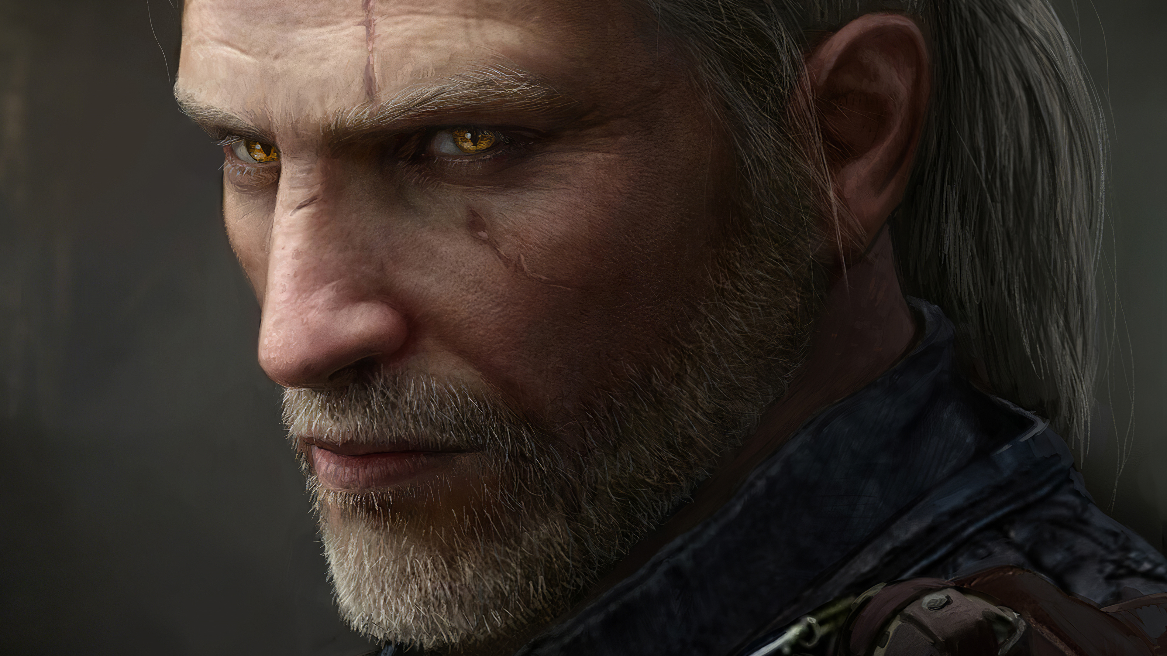 Free download White Hair Beard Face Game CG Character Eye Scar AI Art Painting Illustrations Men Wizard Wild Hunter Yellow Eye Scar 4K Wallpaper, Wallpaper(s) website provided.