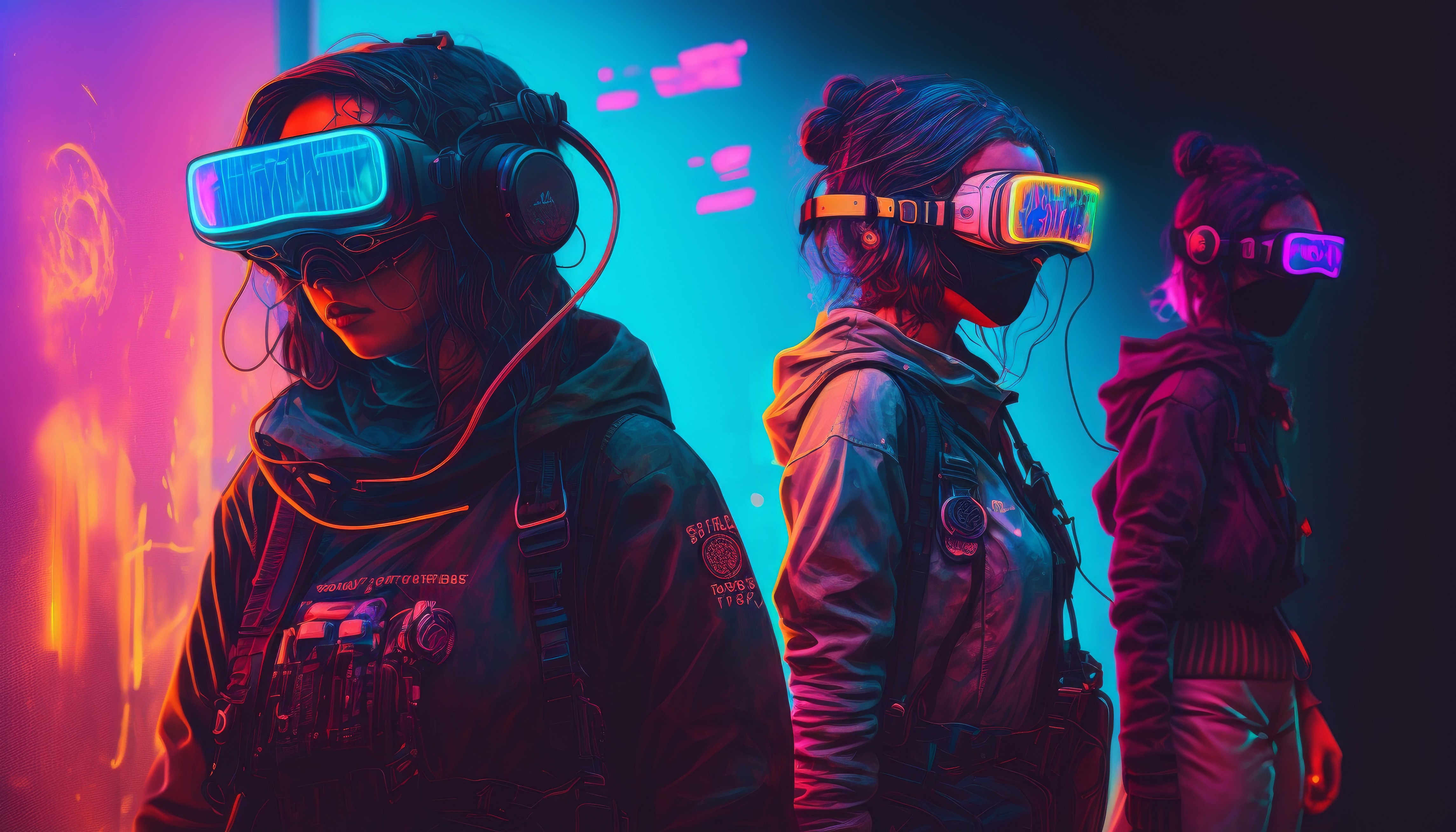 Free download Female Art Illustration Headphones Cyberpunk Colorful 4K Wallpaper, Wallpaper(s) website provided.