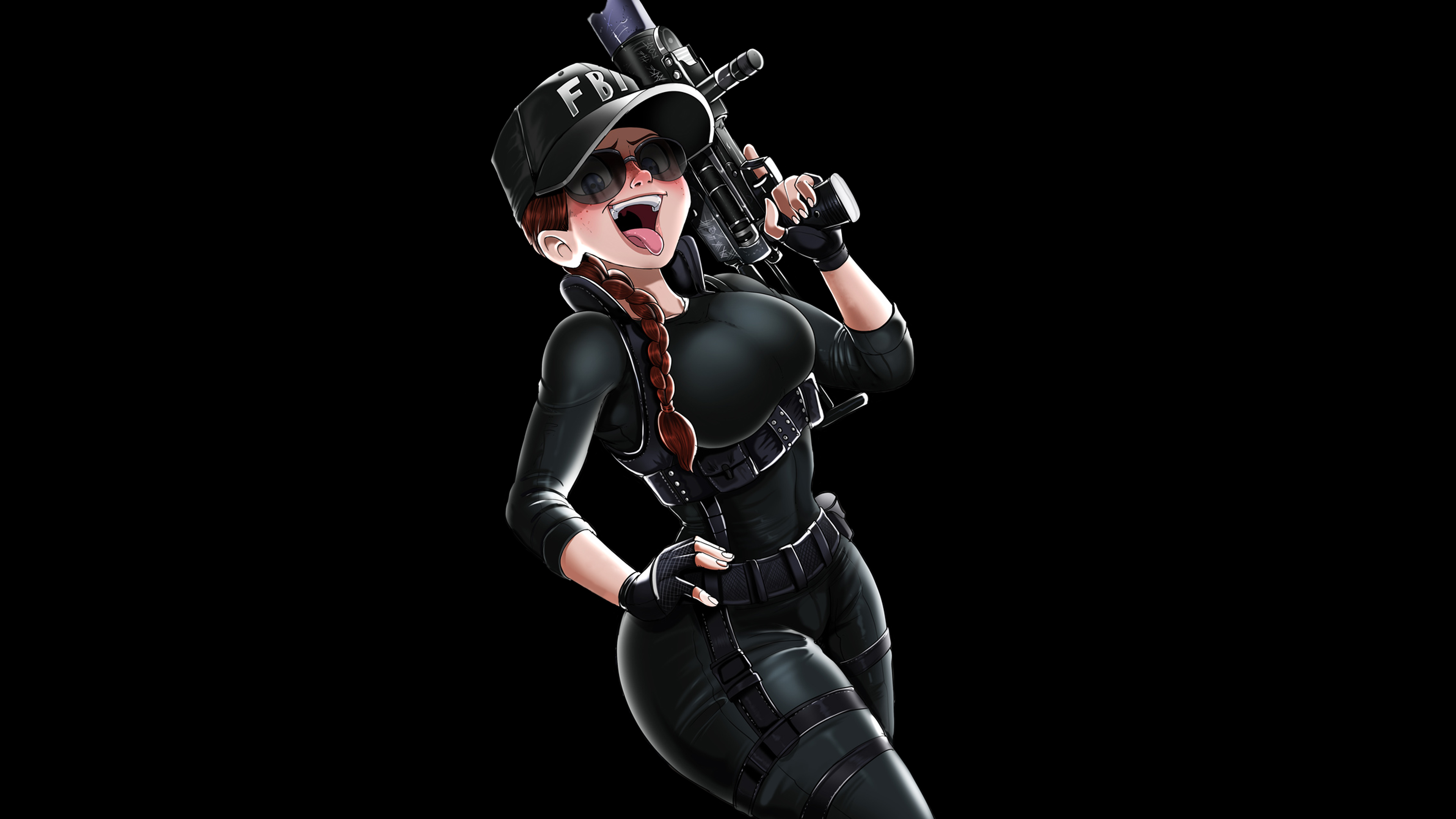 Free download Tongue Open Mouth Gun Girl Tongue Out Rainbow Four Siege Counter Terrorism Group Ashes Cartoon Game CG Game Black Background Anime Girl Weapons Gloves Fingerless Gloves 4K Wallpaper, Wallpaper(s) website provided.