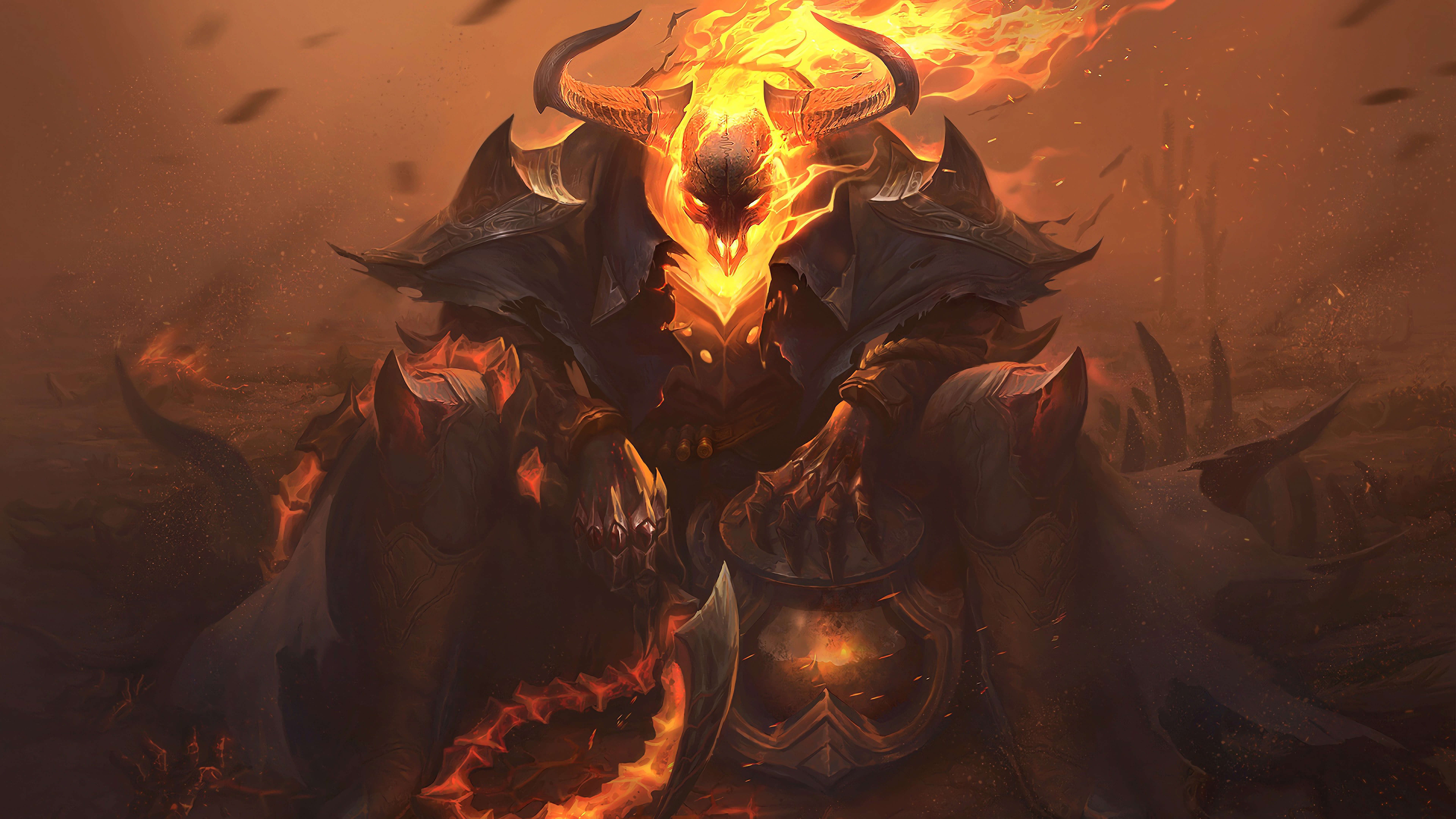 Free download League of Legends Noon Cow Horn Dragon Horn Flame Shield Sitting Staring Majestic Monster 8K Wallpaper, Wallpaper(s) website provided.