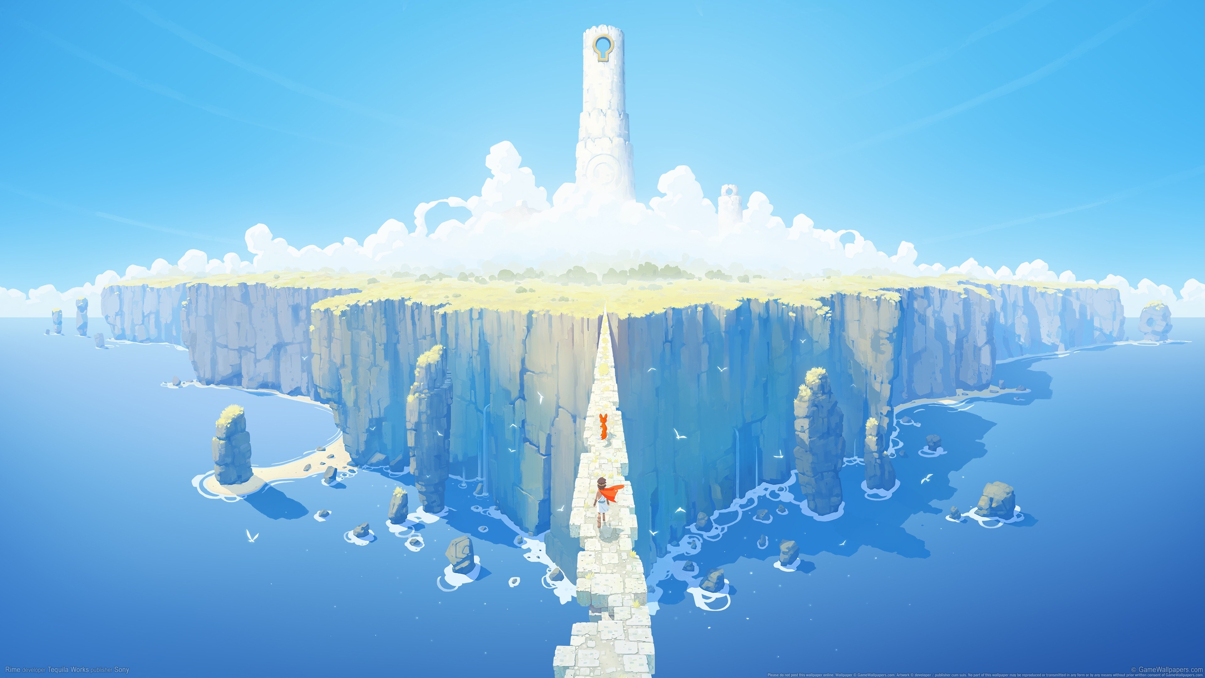 Free download Rime Game CG Cliff Fantasy Art Cyan Blue Bright 4K Wallpaper, Wallpaper(s) website provided.