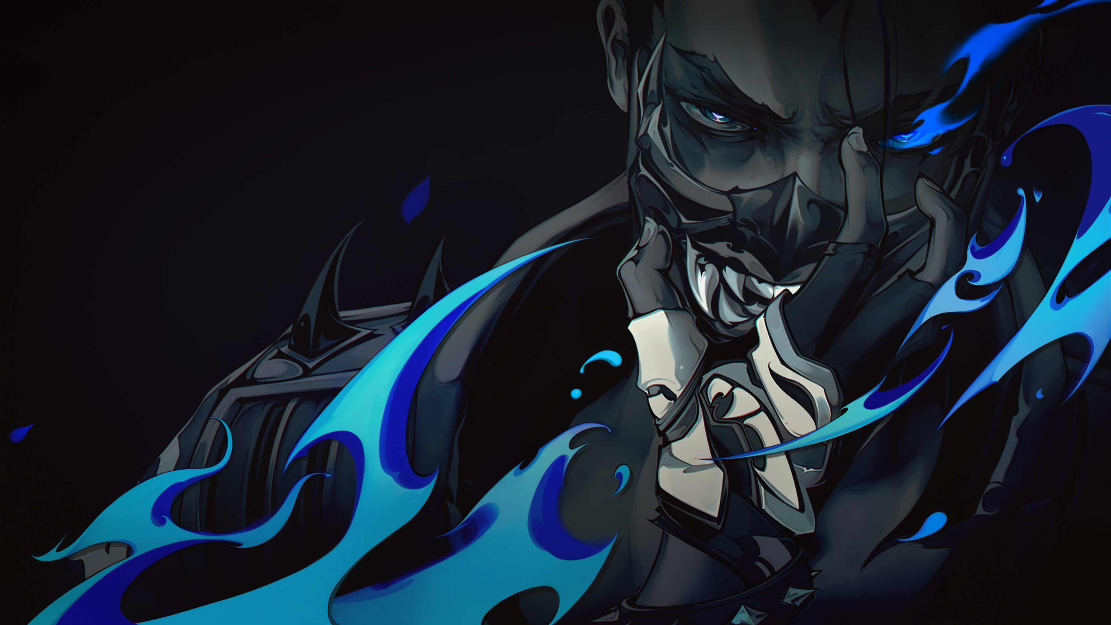 Free download Game CG Mask Ghost Face Flame Blue Flame Black Background Men 4K Wallpaper, Wallpaper(s) website provided.