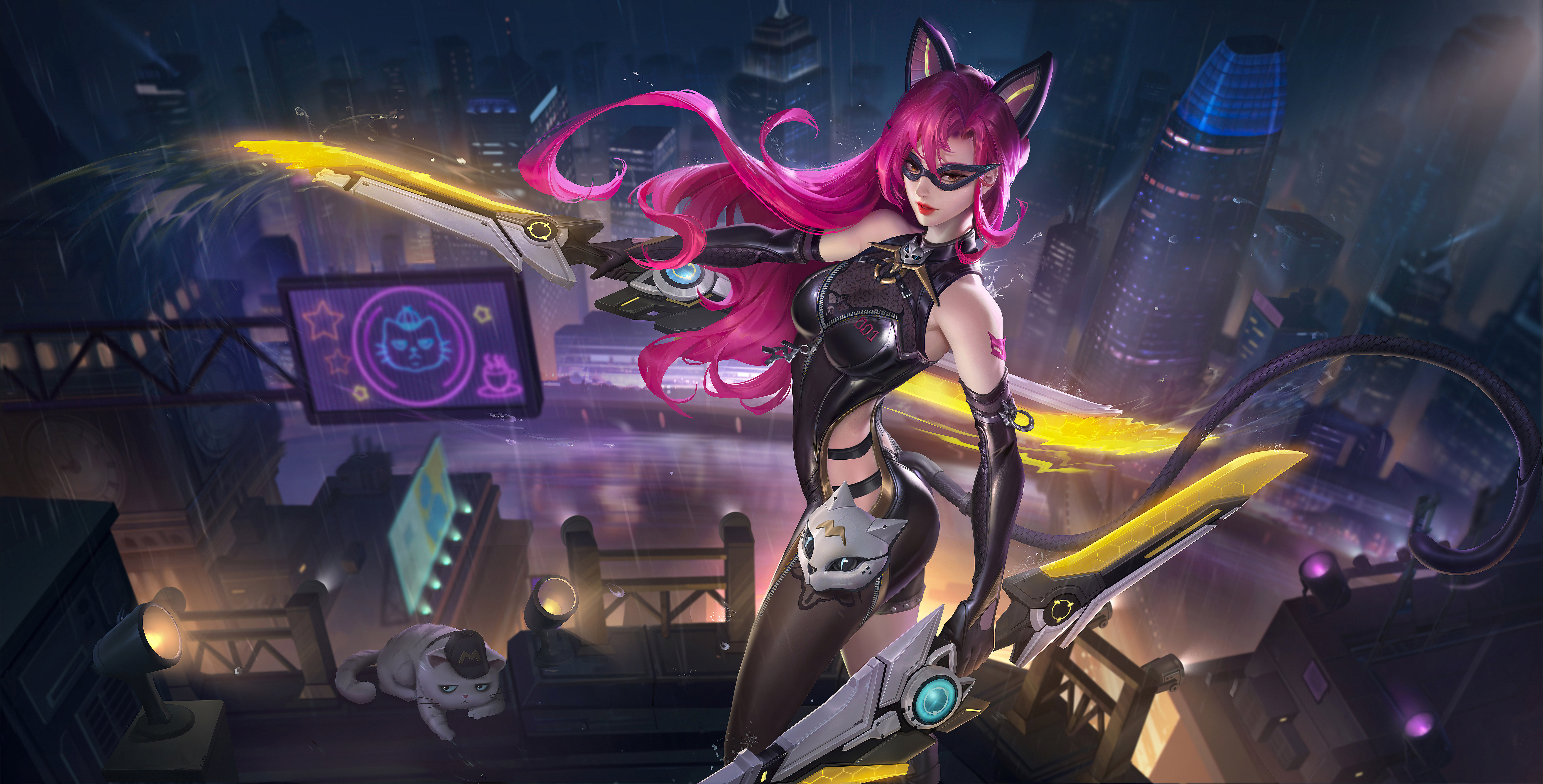 Free download Game CG Character Cat Girl Pink Hair Honor of Kings Cat Ears Cat Tail Cat Animals 8K Wallpaper, Wallpaper(s) website provided.