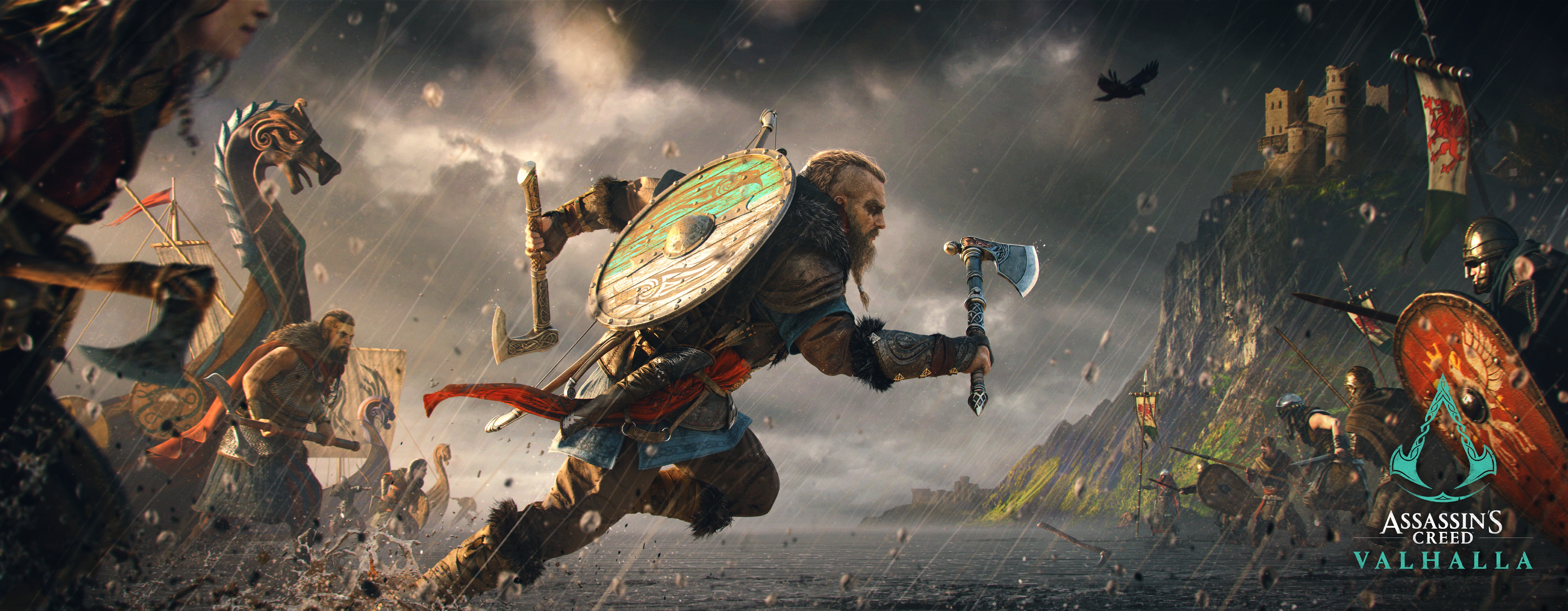 Free download Assassin's Creed Valhalla Game CG AI Art Vikings Ship Ultra-wide 8K Wallpaper, Wallpaper(s) website provided.