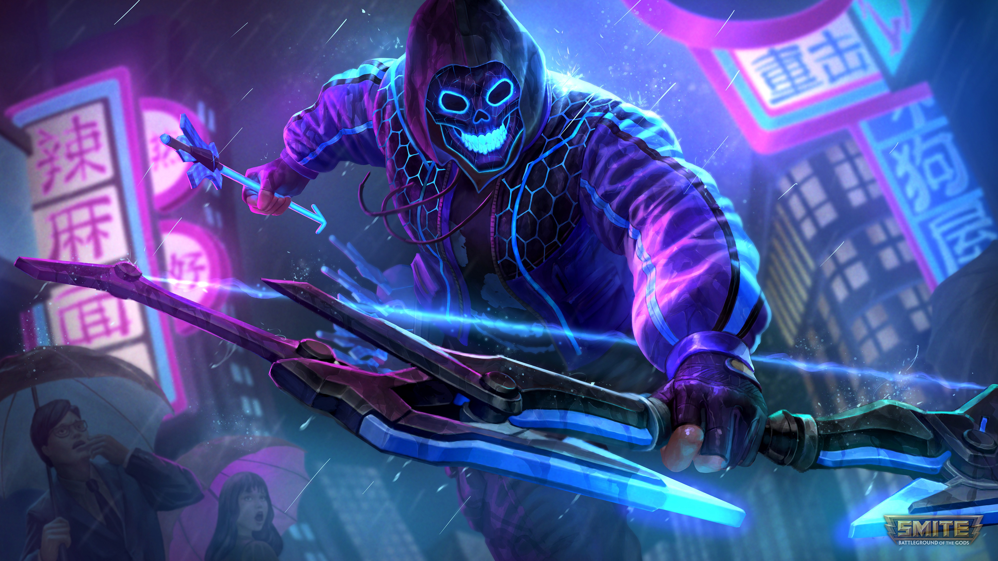 Free download Neon Blue Pink Skeleton Skin AI Art Game CG 4K Wallpaper, Wallpaper(s) website provided.