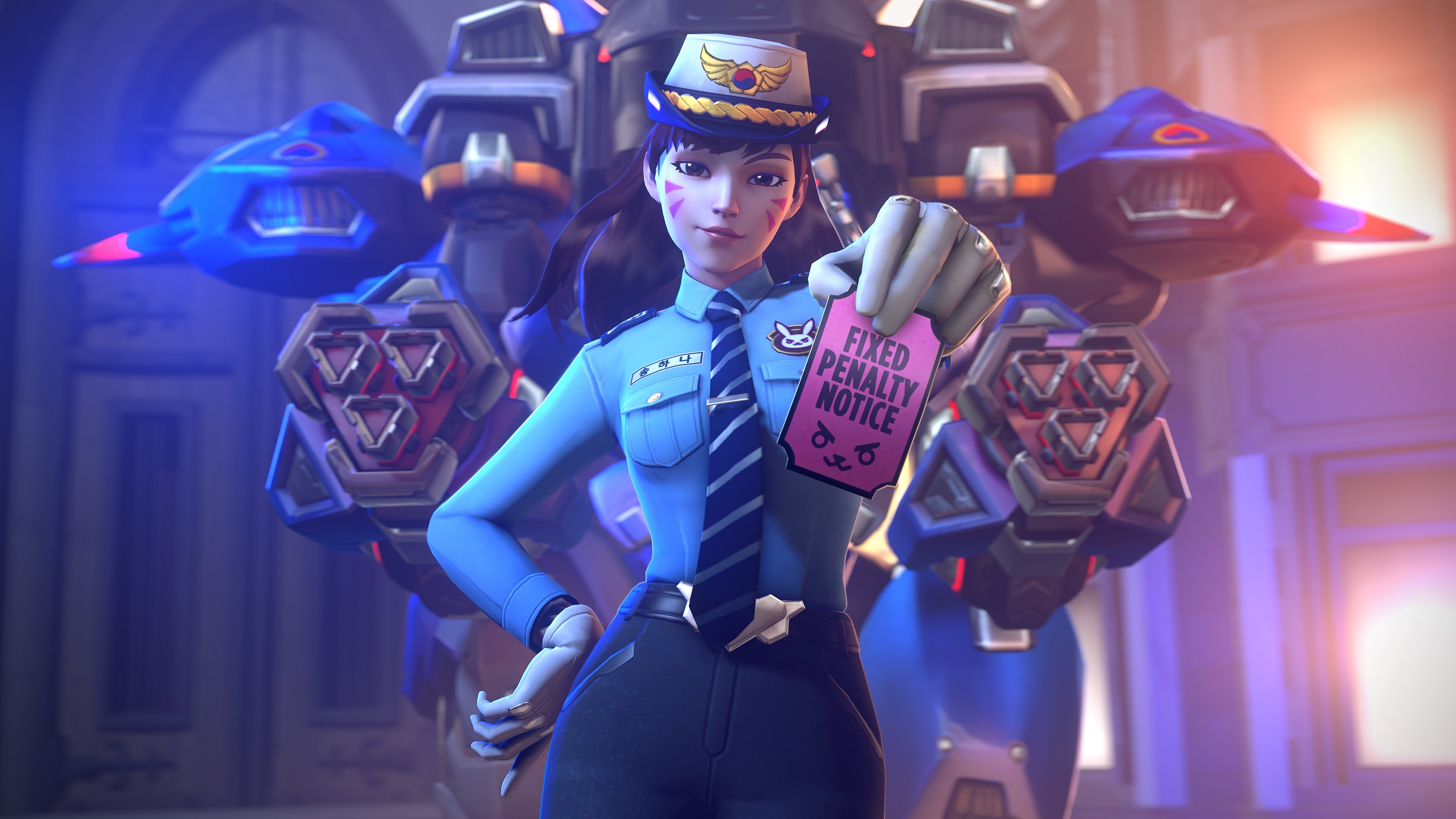 Free download Overwatch Police Woman Mecha Uniform Video Game Blue Anime Girl 4K Wallpaper, Wallpaper(s) website provided.