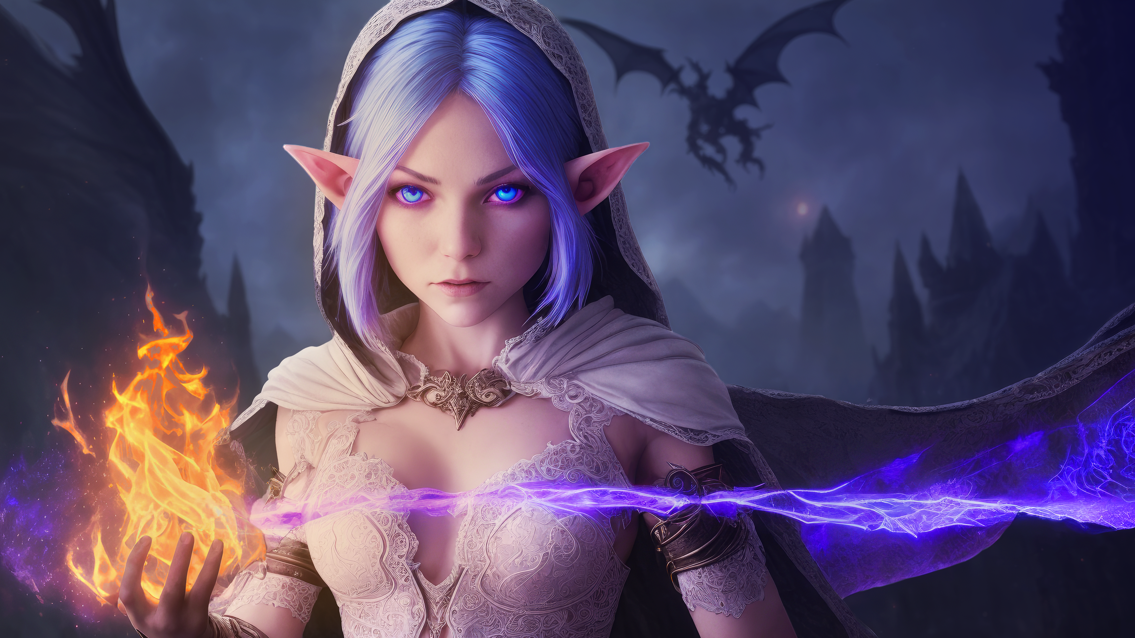 Free download Elf Fantasy Girl Magic Artificial Intelligence Beast Ear Fire Biology 4K Wallpaper, Wallpaper(s) website provided.