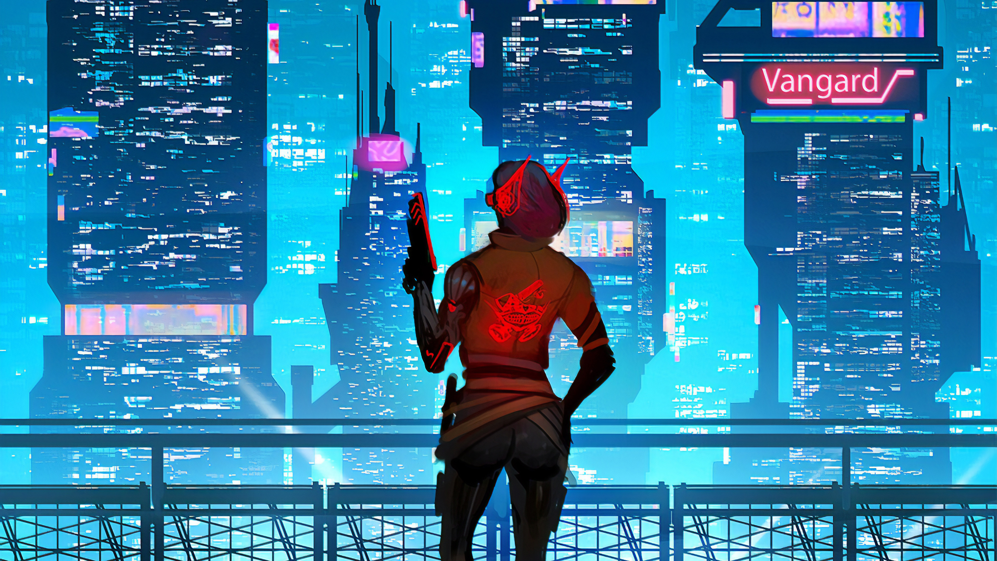 Free download Woman Fantasy Girl Weapon AI Art Sketch Digital Painting Futurism Armor City Neon Landscape Architecture Tower Skyscraper Weapon Pistol Cyberpunk Science Fiction Novel 4K Wallpaper, Wallpaper(s) website provided.