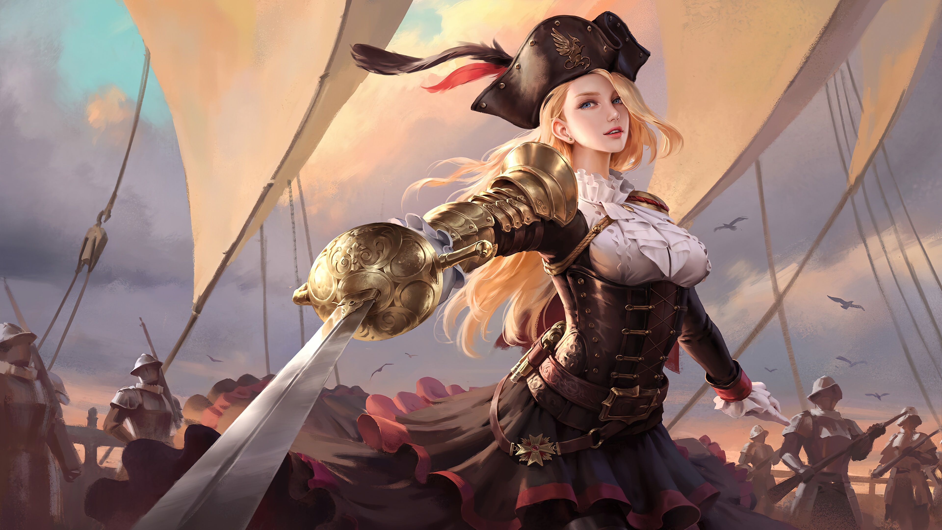 Free download Woman Pirate Blonde Fantasy Art 4K Wallpaper, Wallpaper(s) website provided.
