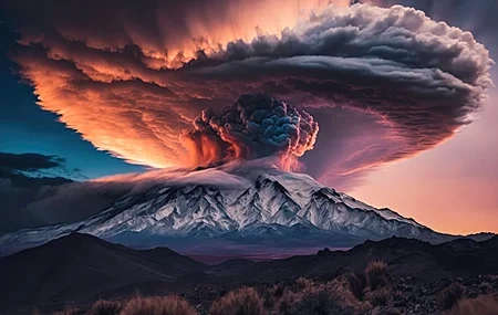 Free download Nature Sky Landscape Volcano Eruption Smoke Art Mountains Computer Wallpaper 4K Wallpaper, Wallpaper(s) website provided.