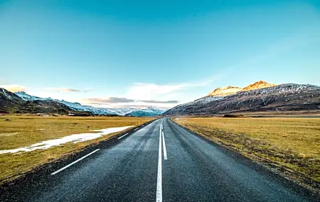 Free download Nature Road Mountains Snow Landscape Sunny Sky Cyan Sunshine Sky Plain Distant Asphalt Sky Blue Computer Wallpaper 4K Wallpaper, Wallpaper(s) website provided.