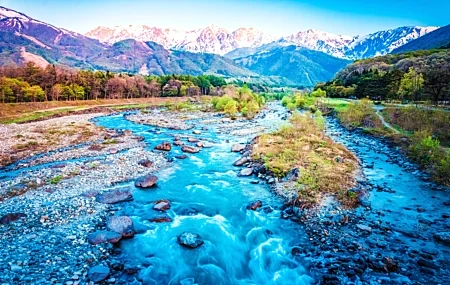 Free download River Water Stones Nature Mountains Trees Computer Wallpaper 8K Wallpaper, Wallpaper(s) website provided.