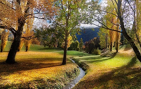 Free download Landscape Stream Field Trees Autumn Arrowhead New Zealand Nature Computer Wallpaper 4K Wallpaper, Wallpaper(s) website provided.