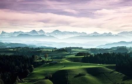 Free download Landscape Mountains Nature Trees Mist Clouds Grass Switzerland Computer Wallpaper 8K Wallpaper, Wallpaper(s) website provided.