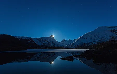 Free download nature scenery clear sky night snow winter mountain lake moon moonlight computer wallpaper 4K wallpaper, Wallpaper(s) website provided.