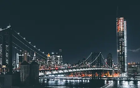 Free download city ​​bridge lights night building computer wallpaper 4K wallpaper, Wallpaper(s) website provided.