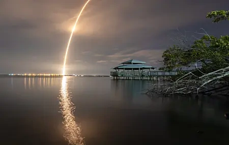 Free download Space Trees Water Rocket Cloud Launch Landscape Night Computer Wallpaper 4K Wallpaper, Wallpaper(s) website provided.