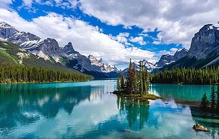 Free download Nature Landscape Lake Mountains Sky Clouds Reflection Island Trees Water Snow Computer Wallpaper 4K Wallpaper, Wallpaper(s) website provided.