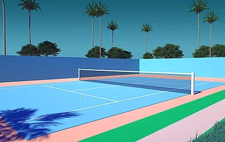 Free download Palm trees tennis court steam AI art cyan computer wallpaper 4K wallpaper, Wallpaper(s) website provided.