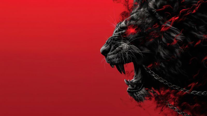Free download Lion Red aesthetic Red background Roaring, Wallpaper(s) website provided.
