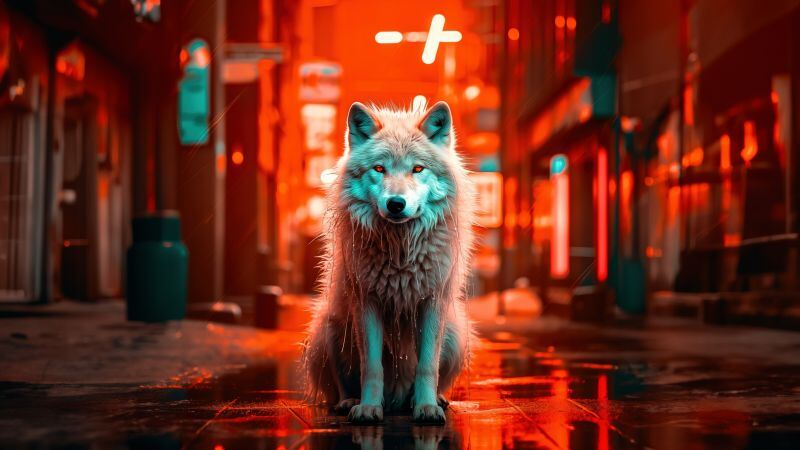 Free download White wolf AI art Red background, Wallpaper(s) website provided.