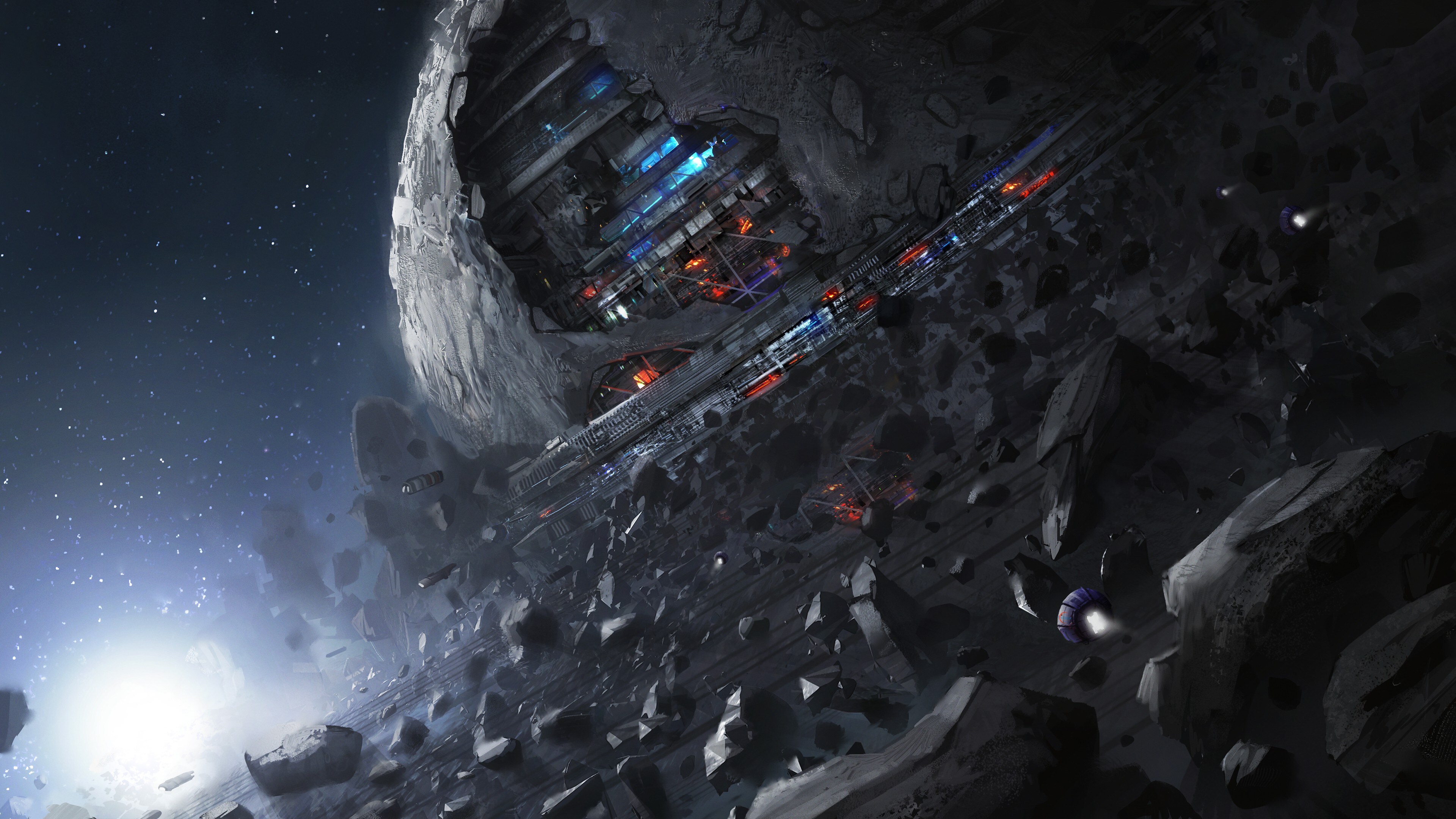 Free download AI Art Space Universe Rock Moon Planet Star Space Station Architecture Sci-Fi Futuristic Universe Spaceship Asteroid Belt 4K Wallpaper, Wallpaper(s) website provided.