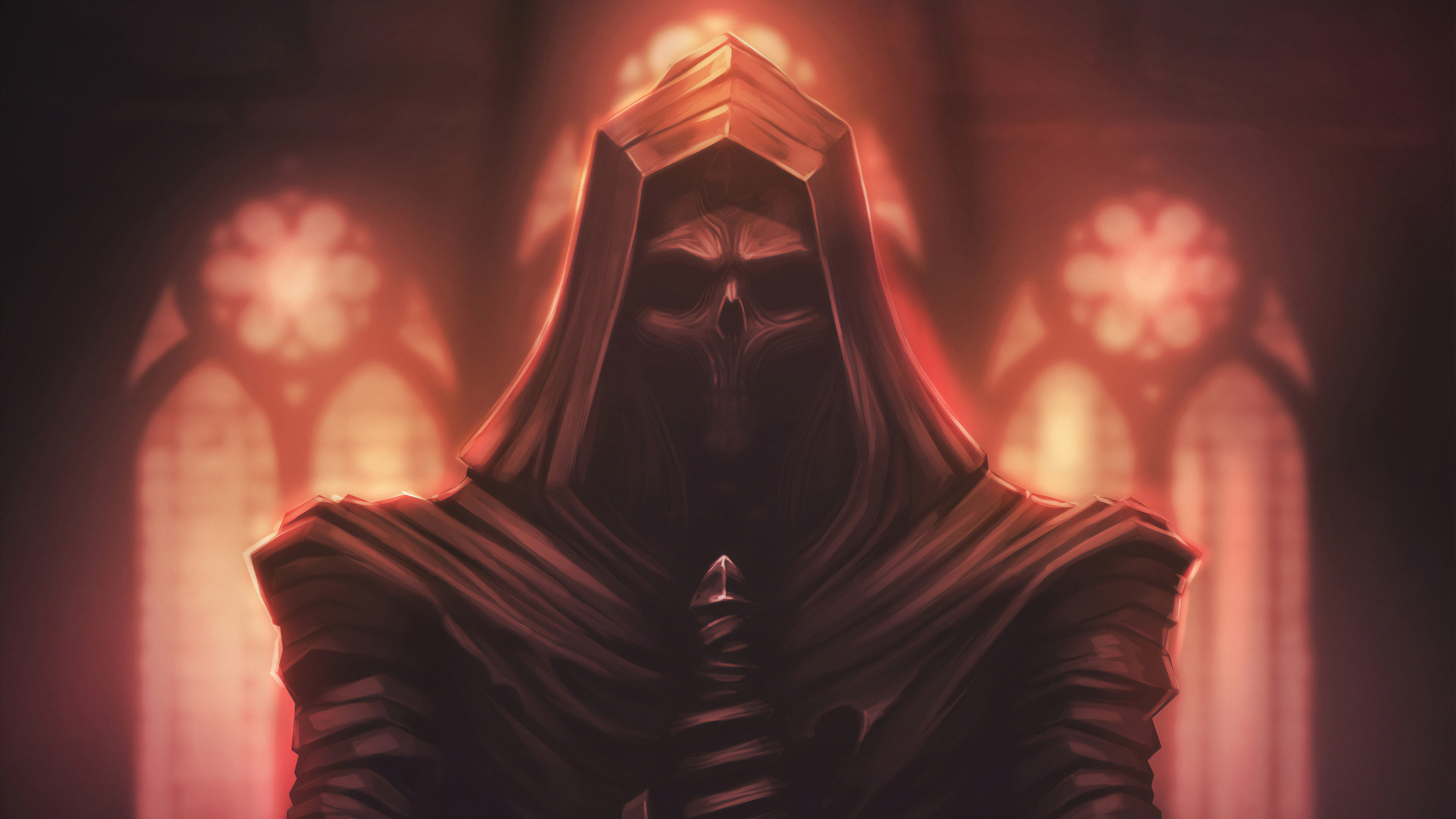 Free download fictional character video game character AI art picture illustration Diablo Blizzard Entertainment cathedral architecture lighting sketch death skeleton art character design 4K wallpaper, Wallpaper(s) website provided.