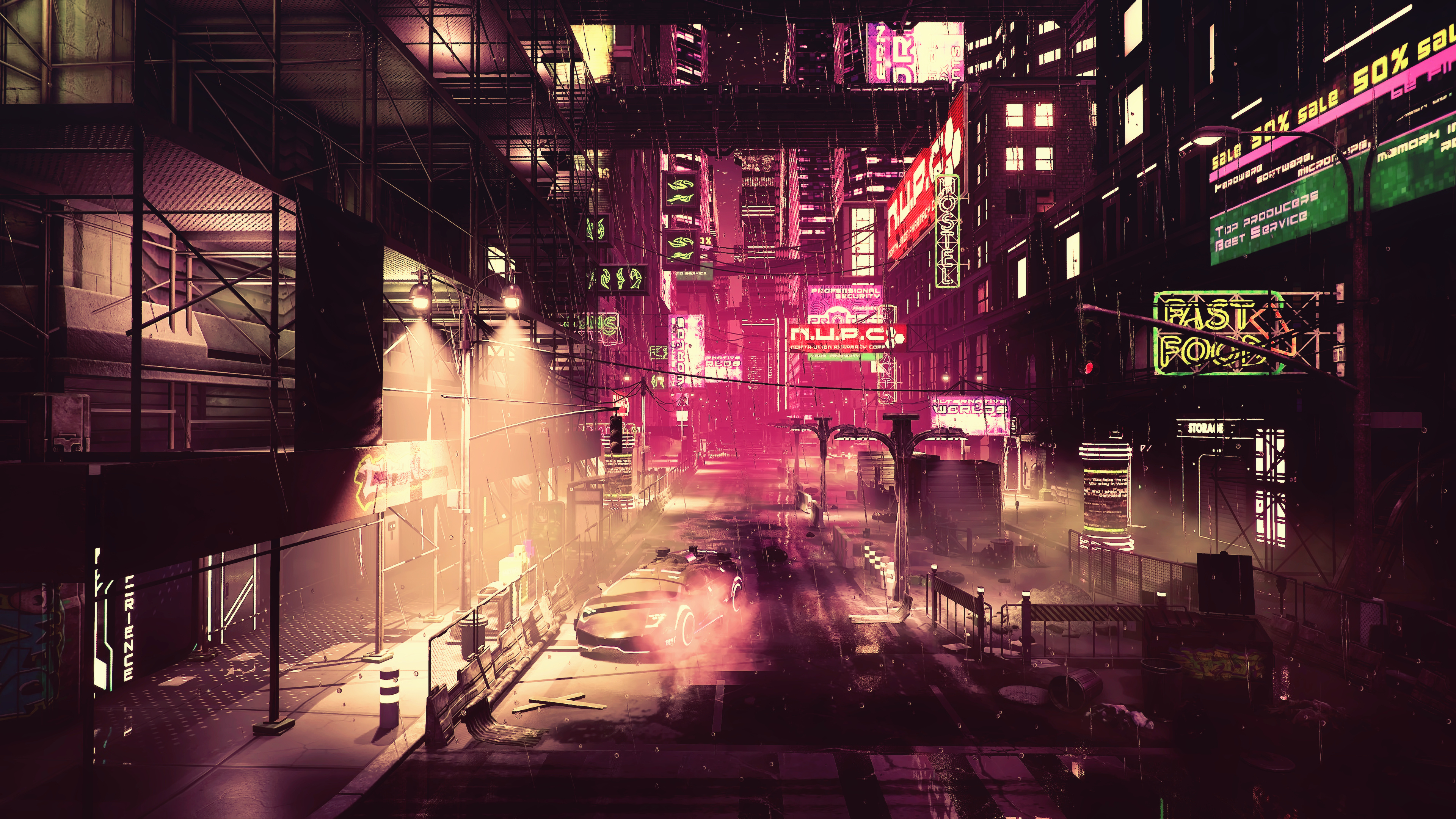 Free download Night Future City Cyberpunk Science Fiction Fiction AI Art Concept Art Dystopia Futurism 4K Wallpaper, Wallpaper(s) website provided.