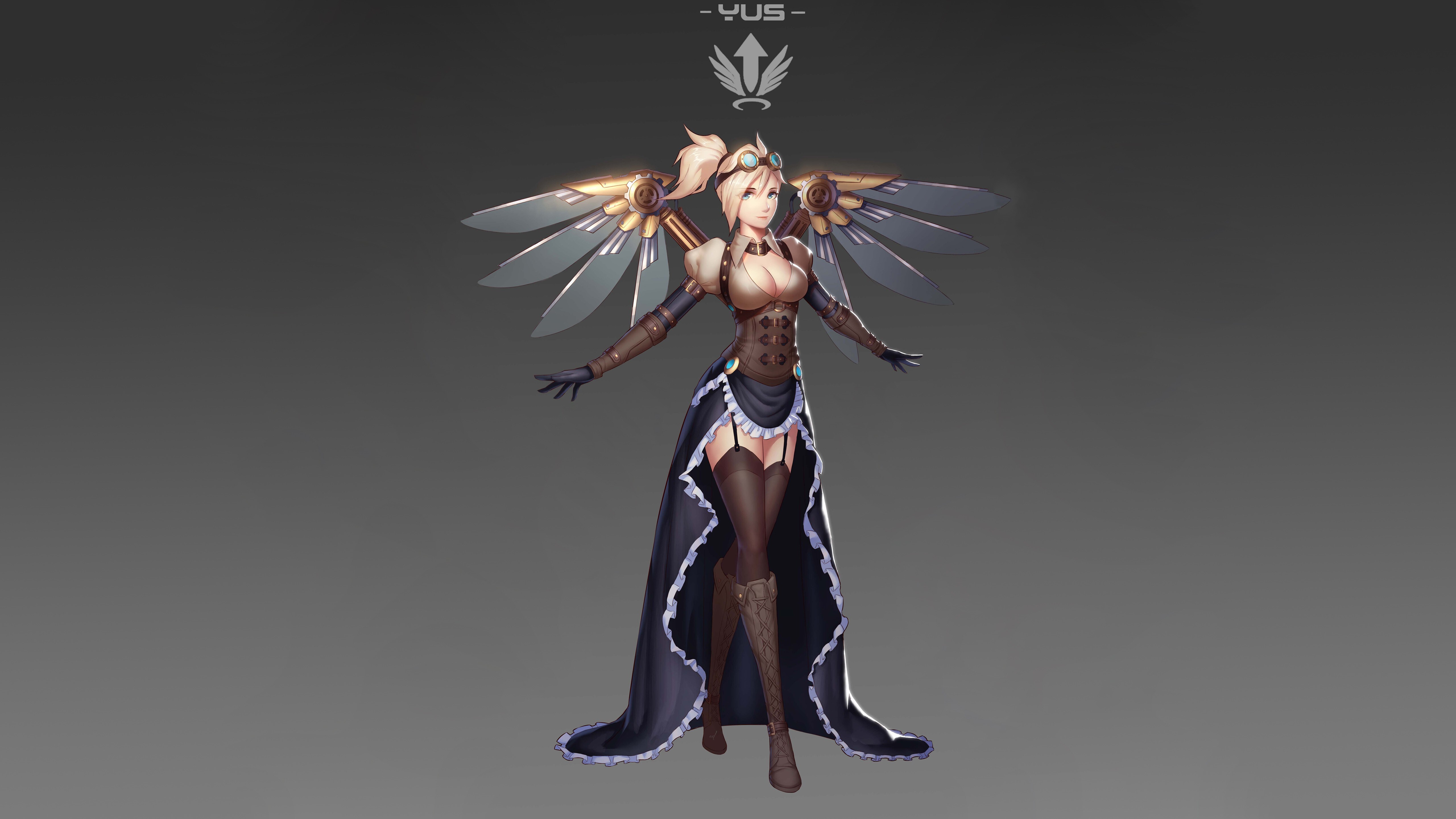 Free download Mercy Watch Video Game Gray Background 4K Wallpaper, Wallpaper(s) website provided.