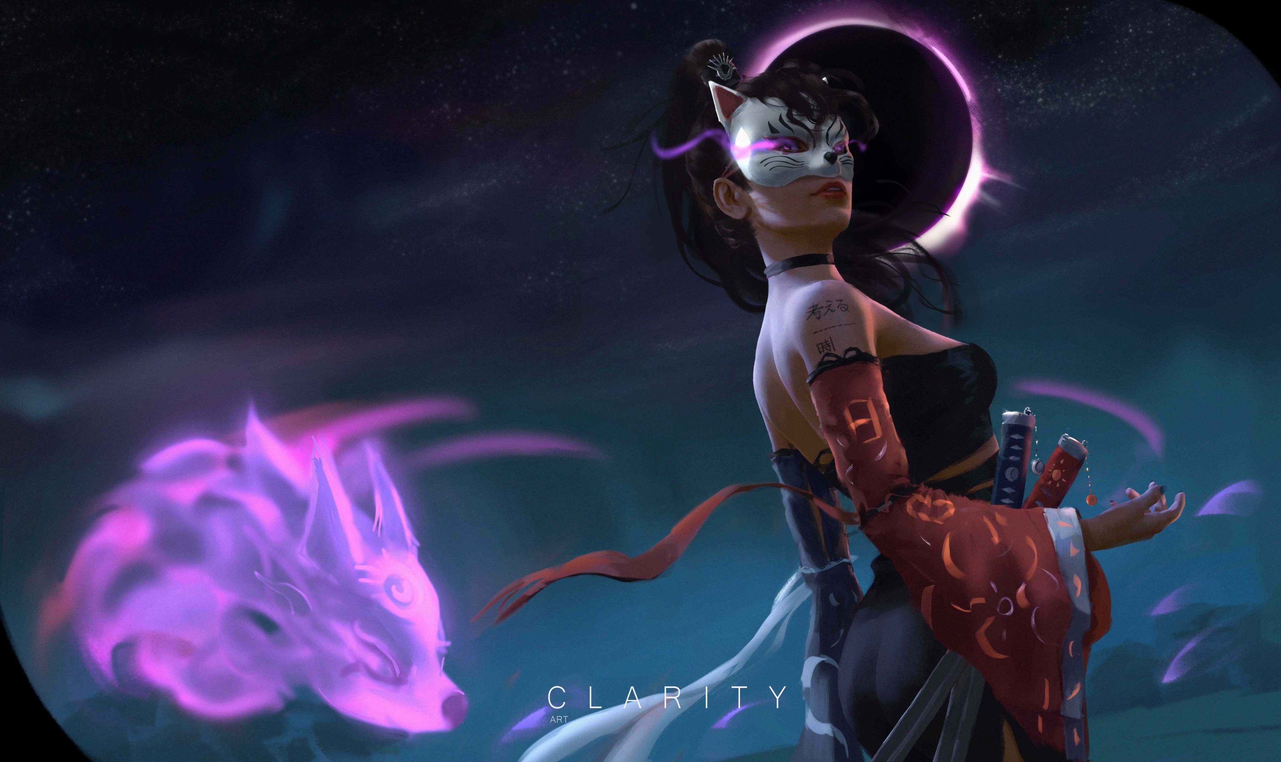 Free download Fantasy girl original character integrity solar eclipse mask 4K wallpaper, Wallpaper(s) website provided.