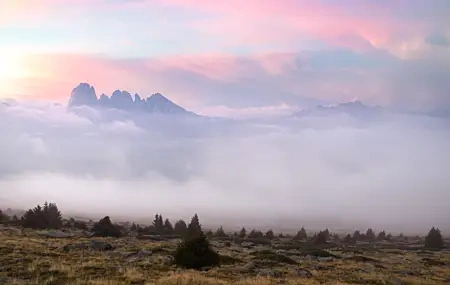 Free download Dolomites Rocks Mountains Nature Landscape Italy Clouds Sunset Mist Trees Computer Wallpaper 4K Wallpaper, Wallpaper(s) website provided.