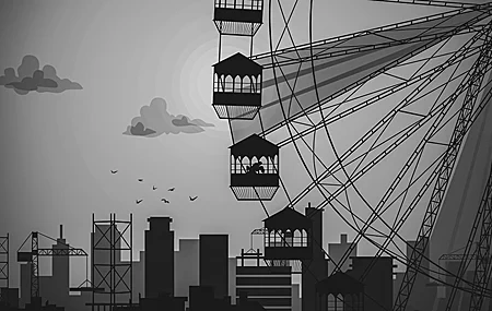 Free download illustration city sun silhouette monochrome ferris wheel cityscape coupe sky birds animals computer wallpaper 4K wallpaper, Wallpaper(s) website provided.