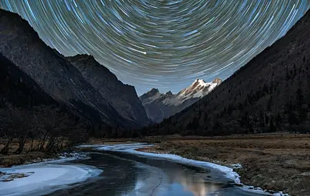 Free download Nature Bush Stars Circle Tree River Peak Trees Forest Bush Water Computer Wallpaper 4K Wallpaper, Wallpaper(s) website provided.