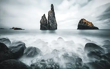Free download Nature Beach Sea Photography Landscape Clouds Waves Island Rocks Rock Formation Computer Wallpaper 4K Wallpaper, Wallpaper(s) website provided.