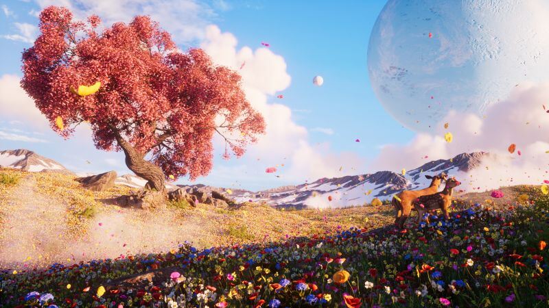 Free download Wildflowers Landscape Surreal Deer Timeless Magical Solitude Harmony Peaceful Moon, Wallpaper(s) website provided.