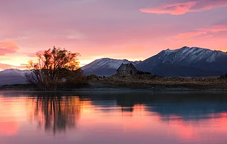 Free download Landscape Sunrise Lake Mountains Snow Mountain River Nature Computer Wallpaper 4K Wallpaper, Wallpaper(s) website provided.