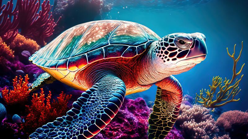 Free download Sea Turtle AI art Coral reef Colorful Vibrant Underwater, Wallpaper(s)