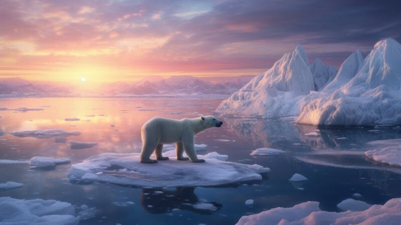 Free download Sunrise Polar bear Ice bergs Surreal Aesthetic 5K 8K, Wallpaper(s) website provided.