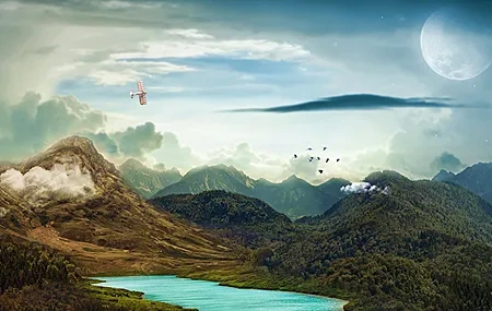 Free download Mountain Nature Moon Lake Universe Alien Technology Future Game Computer Wallpaper 4K Wallpaper, Wallpaper(s) website provided.