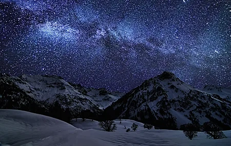 Free download Landscape Mountain Snow Milky Way Stars Nature Starry Night Sky Snow Peaks Computer Wallpaper 4K Wallpaper, Wallpaper & 7wallpaper