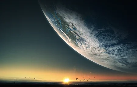 Free download Planet AI Art Space Sky Horizon Birds Animal Sunlight Universe Starry Sky Computer Wallpaper 4K Wallpaper, Wallpaper & 7wallpaper