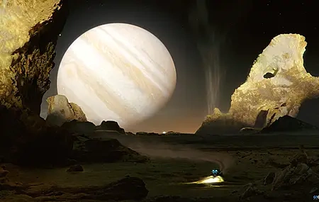 Free download space art landscape planet rock formation sunlight vehicle jupiter stars computer wallpaper 4K wallpaper, Wallpaper & 7wallpaper