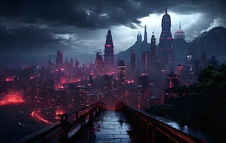 Free download Cyberpunk City Art City Lights AI Art Cloud Rain Sky Computer Wallpaper 4K Wallpaper, Wallpaper & 7wallpaper