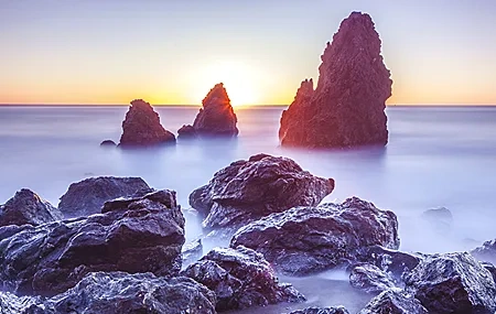 Free download Landscape Clouds Rocks Mountains Water Sunset Coast Nature Sunlight Sky Horizon Computer Wallpaper 4K Wallpaper, Wallpaper(s)