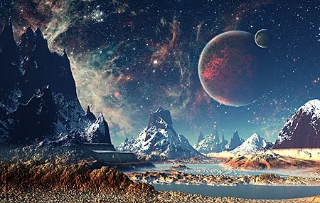 Free download stars planet space mountain ai art sky landscape nature, Wallpaper & 7wallpaper