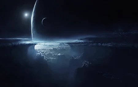 Free download landscape nature space planet universe AI art illustration sketch digital painting dark dusk night night sky mist satellite, Wallpaper & 7wallpaper