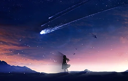 Free download anime girl anime shooting star ai art star night, Wallpaper & 7wallpaper