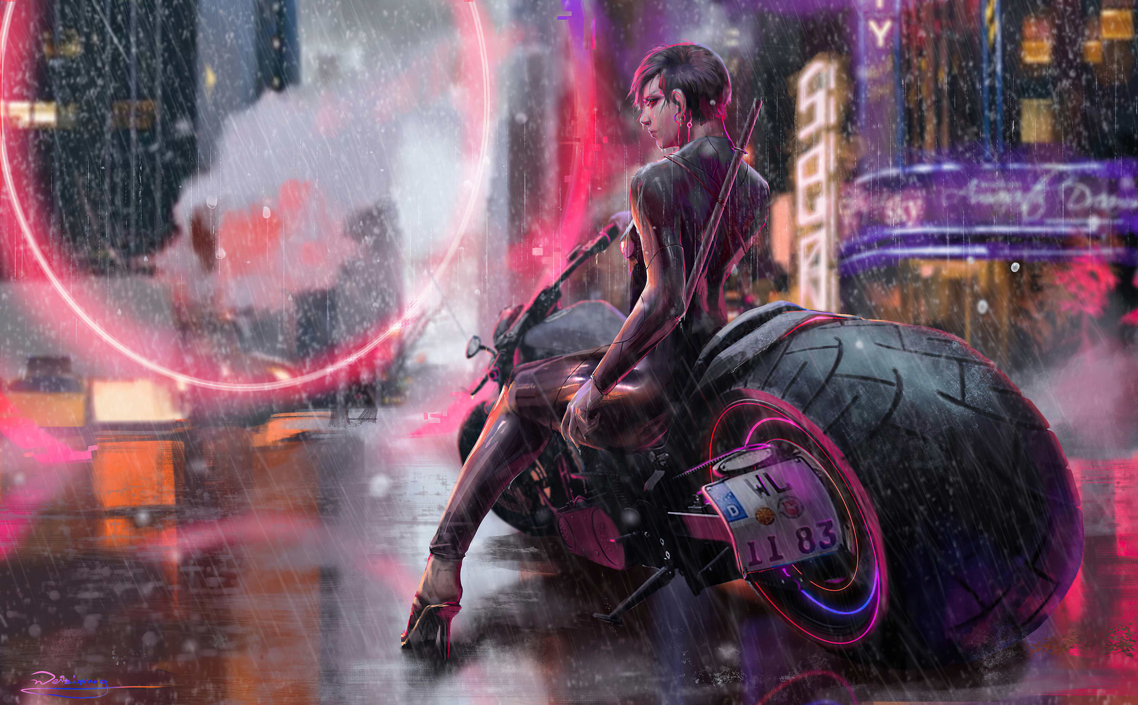Free download Cybergirl Cyberpunk Science Fiction Motorcycle 4K Wallpaper, Wallpaper & 7wallpaper
