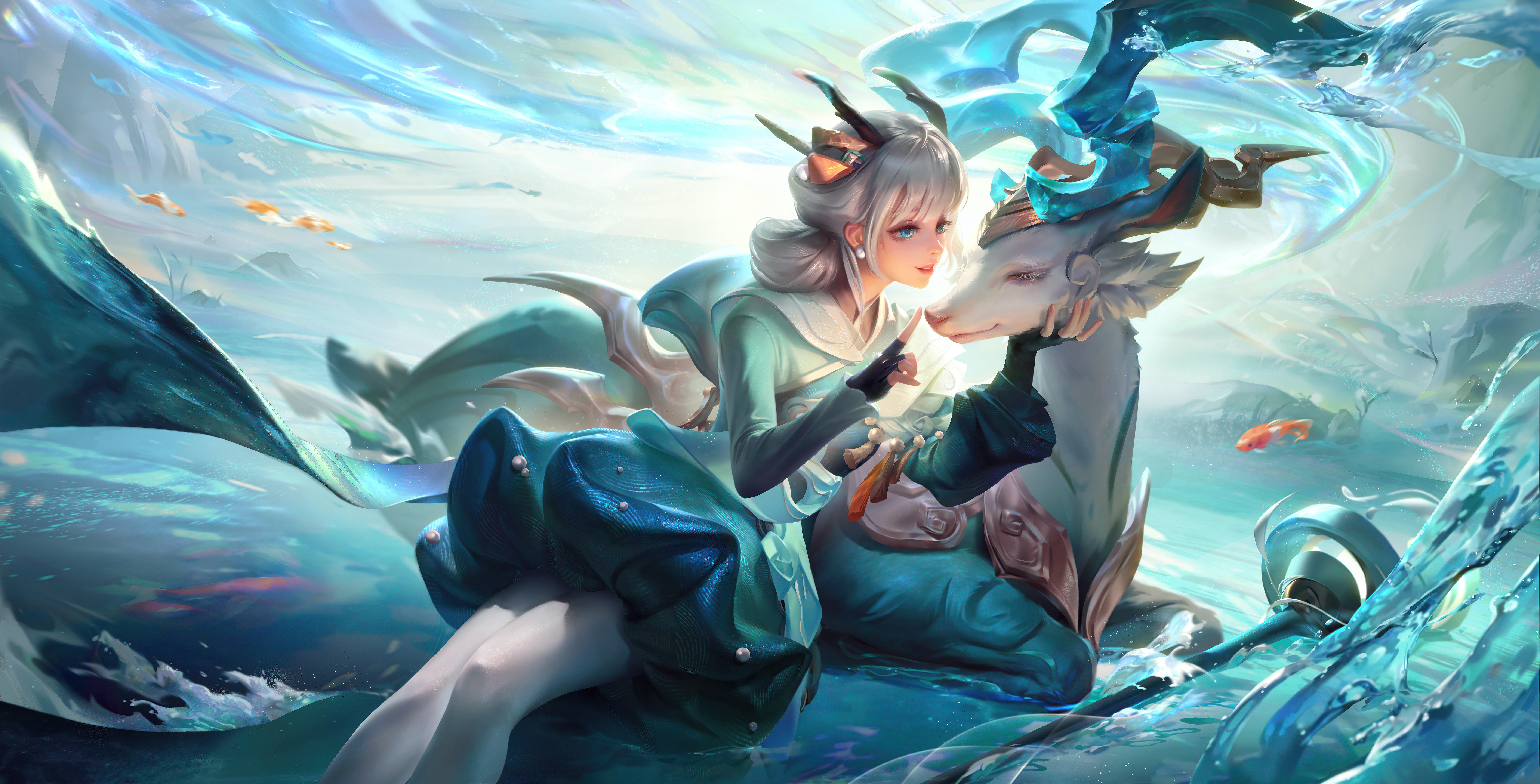 Free download Honor of Kings Game Girl Deer Game CG Water Fish Animal CG 4K Wallpaper, Wallpaper(s)